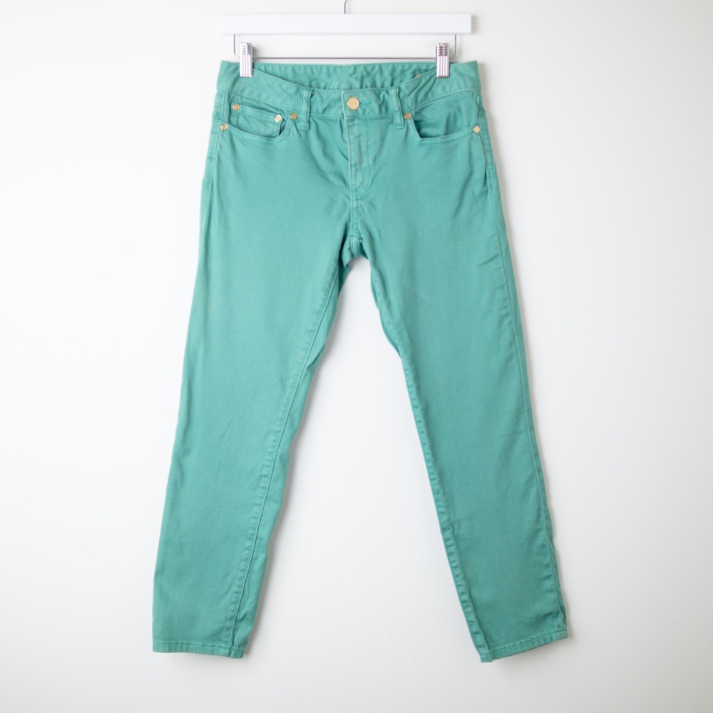 Tory Burch Alexa Cropped Skinny Jeans Women 27 Green Hardware Casual Designer